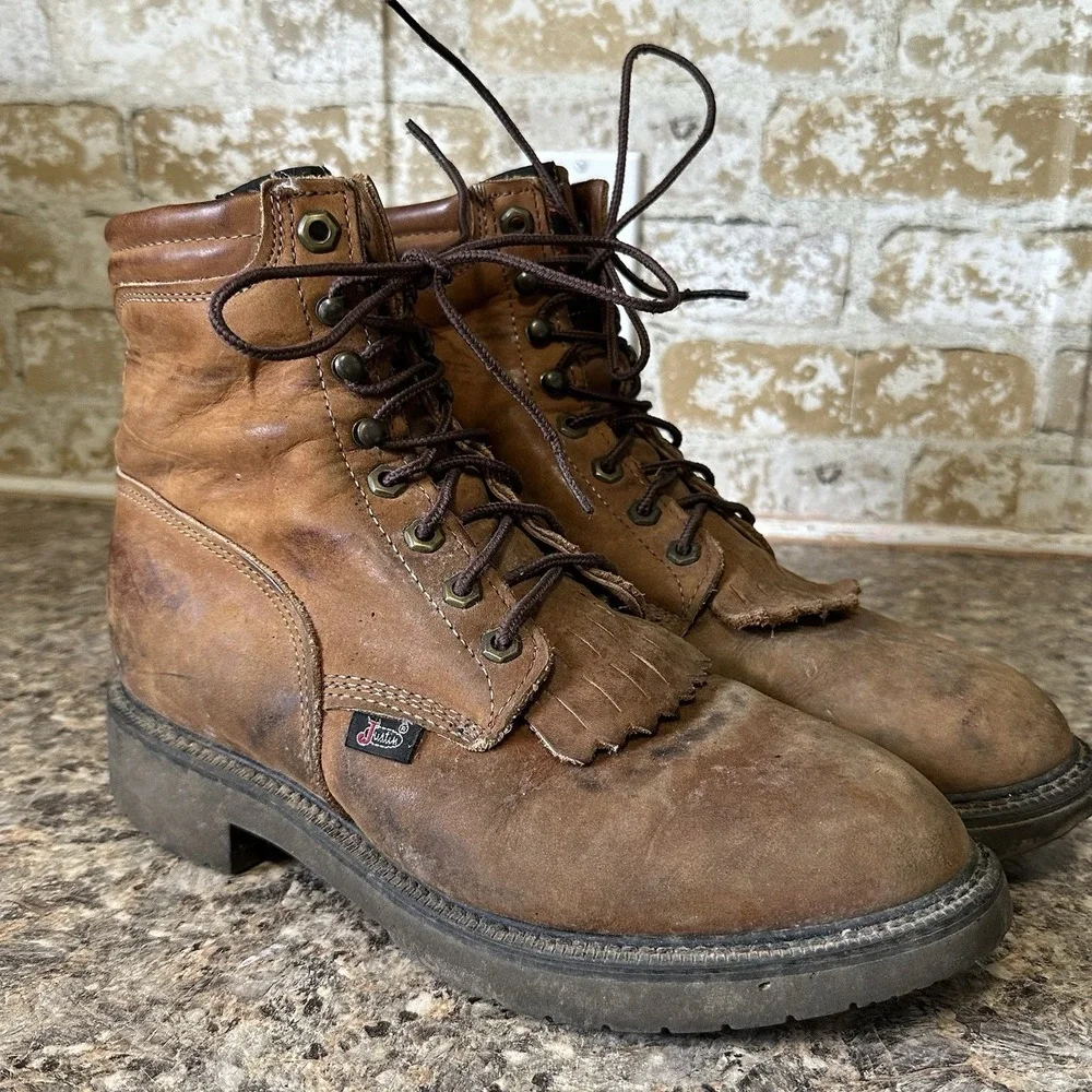 Justin Conductor Work Boot Double Comfort System Brown Style 0760 Sz 8.5 EEE